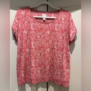 Chico’s Sz 3 (XL) Endless Medallions Short Sleeve Jersey Top